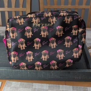 Betsey Johnson Black Bag with Dog Print and Pink Highlights